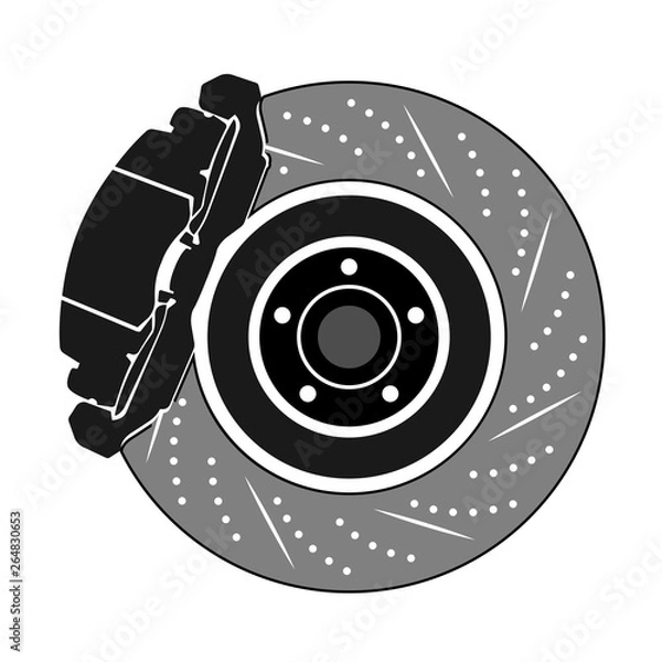 Fototapeta Flat icon. Brake caliper on the brake disc. Isolated on white background. This icon is perfect for designating a category of goods or serviced units. 