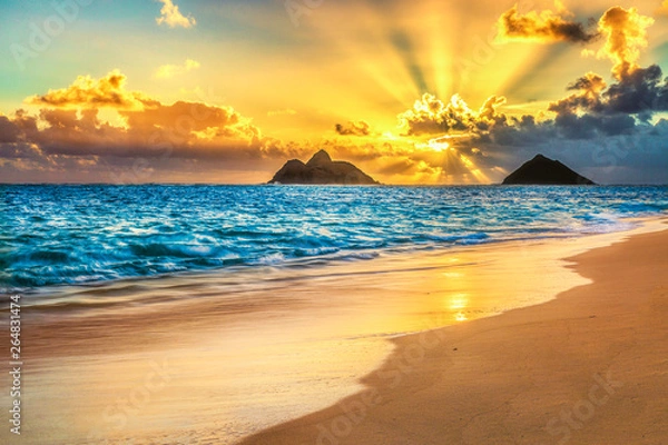Fototapeta Wschód słońca na plaży Lanikai, Kailua, Oahu, Hawaje