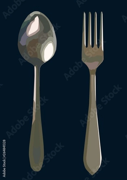 Obraz fork and spoon serving set,realistic vector art isolated in blue