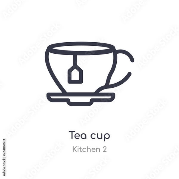 Fototapeta tea cup outline icon. isolated line vector illustration from kitchen 2 collection. editable thin stroke tea cup icon on white background