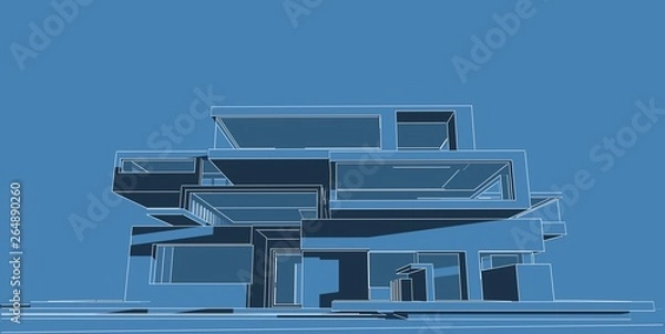 Fototapeta 3D illustration architecture building perspective lines.