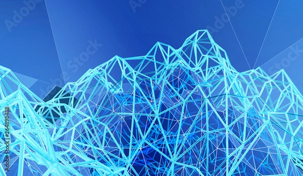 Obraz Blockchain concept 3d rendering with blue cubes and chains stands as cryptocurrency digital code chain.