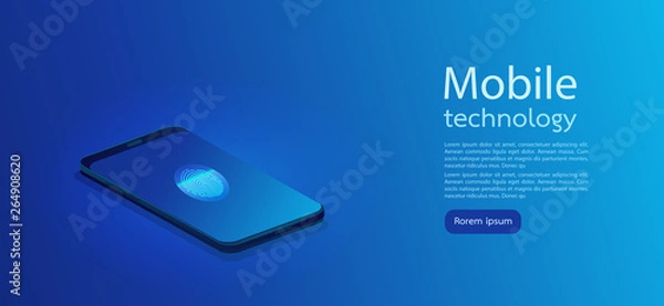 Fototapeta Modern smartphone Realistic 3d with gradient abstract background. Template with blur, violet and blue colors. Vector illustration