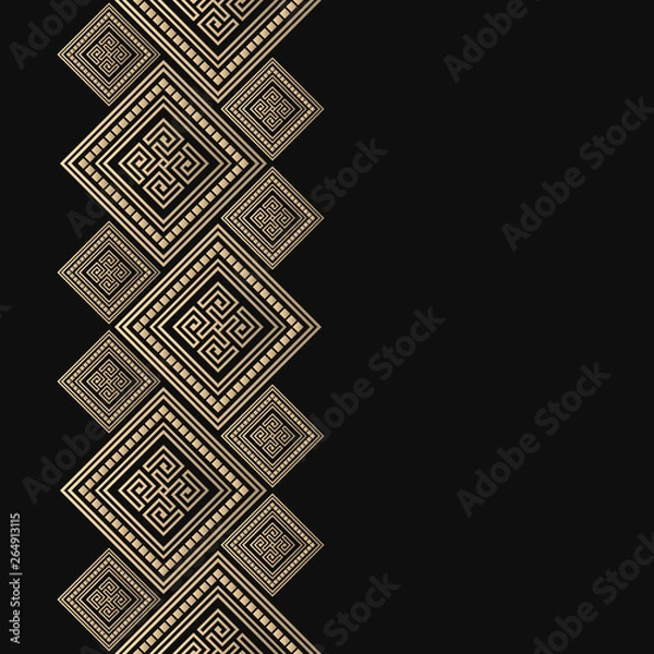 Fototapeta Vector geometric frame in greek style. Seamless border for design. Black and golden background with meander ornament. Greece pattern.