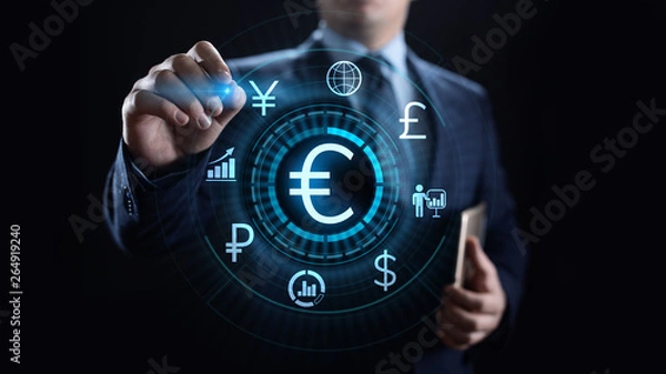 Obraz Euro icon on screen. Currency trading Exchange rate Forex business concept.