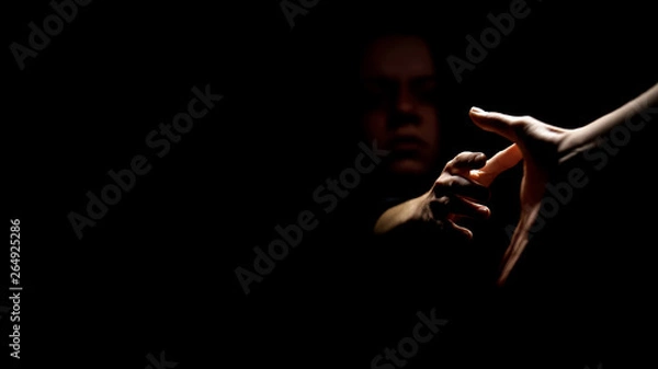 Fototapeta Forced prostitution victim taking helping hand unwilling suffer any more concept