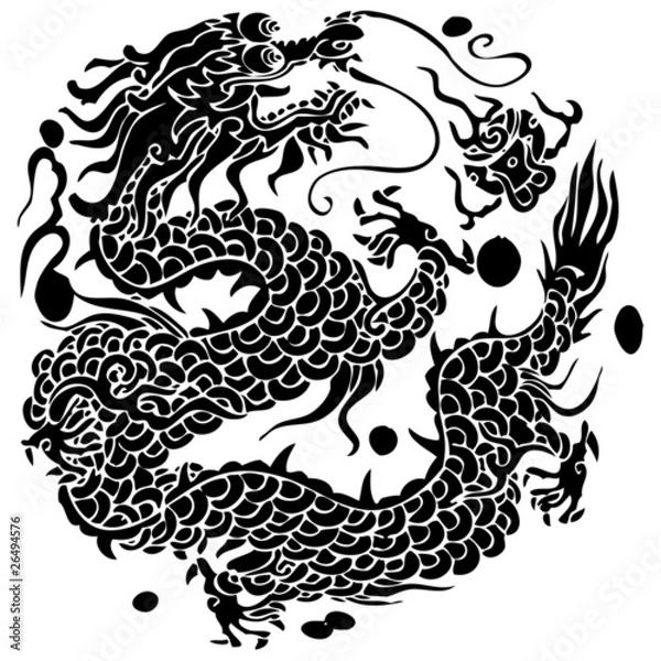 Obraz vector illustration iconic dragons (black)