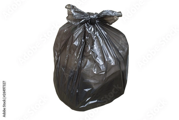 Fototapeta Disposable plastic bag full of garbage isolated over white