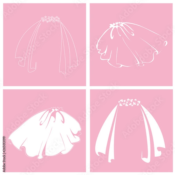 Obraz The characters of the bride and groom of the husband and wife are married. Linear vector isolated illustration.