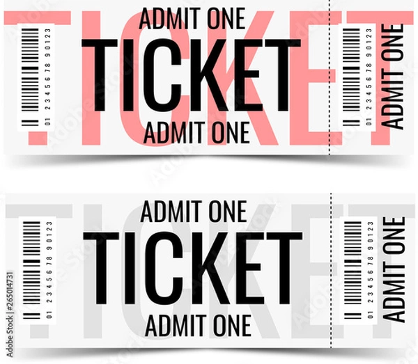 Fototapeta Nowoczesny wygląd biletów. Realistyczny bilet. Przyznać jedno. Przechodzić.