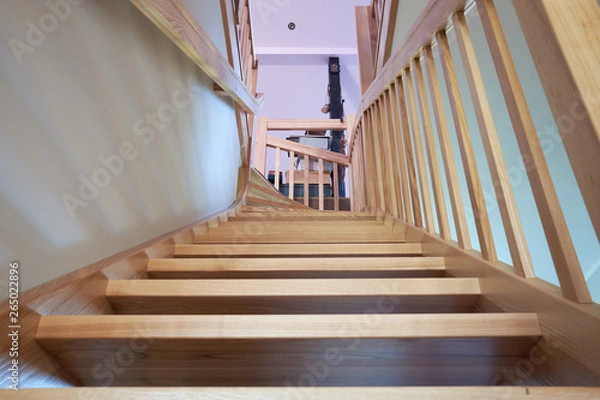 Fototapeta wooden pine staircase