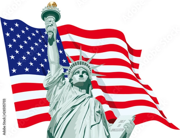 Fototapeta statue of liberty - flag