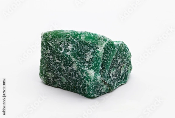 Obraz Green mineral stone specimen of aventurine isolated on white limbo background