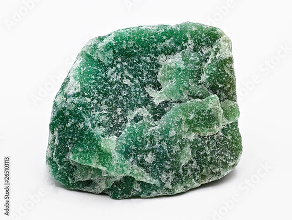 Obraz Green mineral stone specimen of aventurine isolated on white limbo background