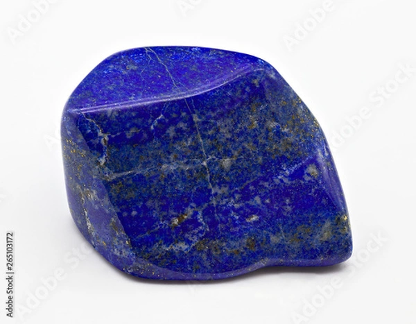 Obraz Blue polished shiny lapis lazuli stone mineral specimen with golden inclusions isolated on white limbo background
