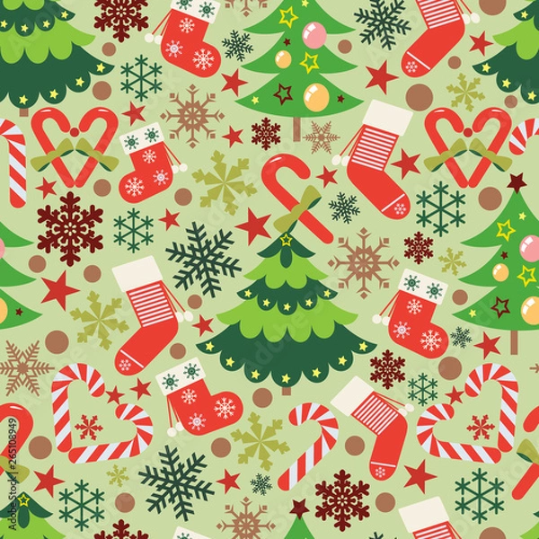 Fototapeta Christmas vector seamless pattern background. Perfect use for wallpaper, gift-wrap, fabric, scrap-booking and on many more surfaces on x-mas holidays.