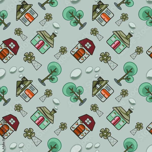 Obraz home cartoon abstract seamless pattern vector background.