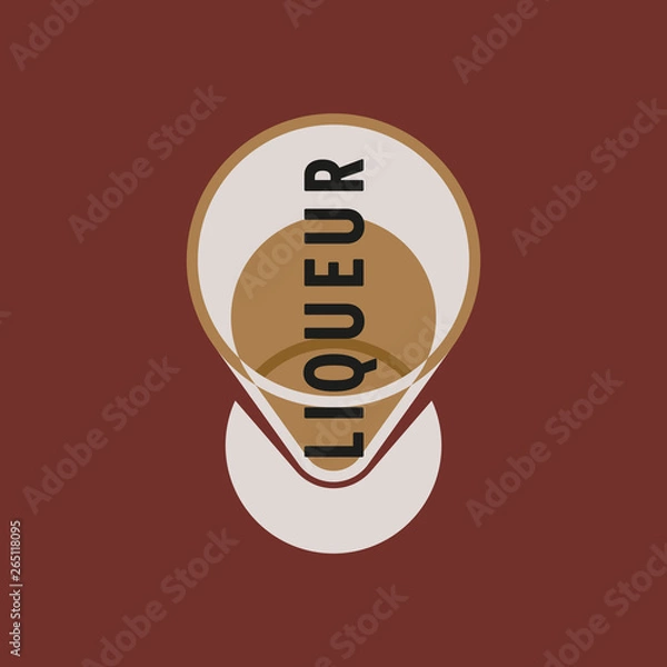 Fototapeta Glass of alcohol. Glass of liquor with liqueur. Modernism style art. Geometric shapes art. View from above.