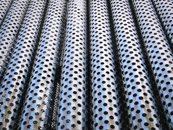 Fototapeta Full Frame Background of Shiny Decorative Perforated Stainless Steel Tubes