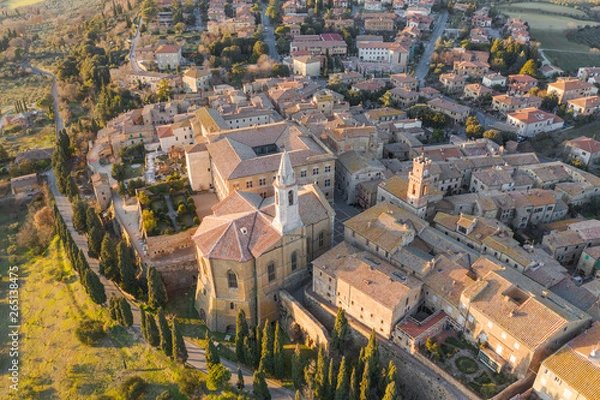 Obraz The main square in Pienza, Tuscany, photo from above, taken from the drone.