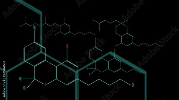 Fototapeta A group of cannabinoid molecules. Black background
