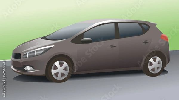 Fototapeta Passenger car on the background of the road and the lawn, side view.