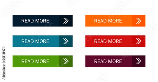 Fototapeta Read More colorful button set with icons Web Isolated on white background. Vector Illustration.