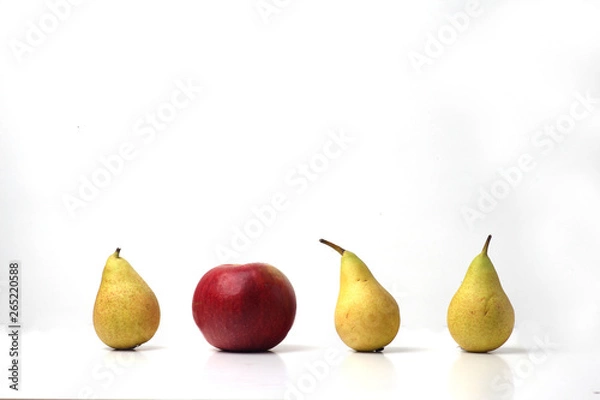 Obraz pears and red apple isolated on white background