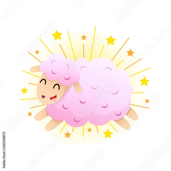 Fototapeta Little pink sheep with yellow firework and stars