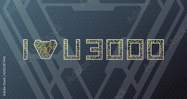 Fototapeta I love you 3000 times. I love u 3k. Thank you three thousand. I am Ironman. Superhero logo. Red space background with meteoroids. Avengers endgame tribute.