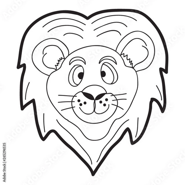 Obraz Cartoon doodle illustration of lion head (lion face) for coloring book, t-shirt print design, greeting card