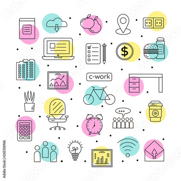 Fototapeta Working space line icons set