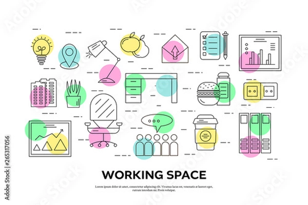 Obraz Working space moving line icons set