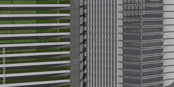 Fototapeta 3D illustration architecture building perspective lines.