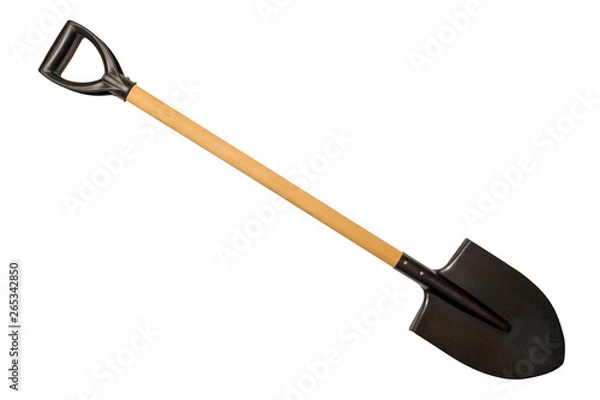 Obraz Shovel with wooden handle isolated on white