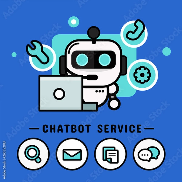 Fototapeta Chatbot  with headphones.  Call center vector, modern vector  design banner