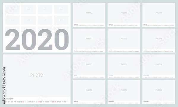 Fototapeta Calendar 2020 in German language. 380x280 mm format for print. Set Desk Calendar template design with Place for Photo. Set of 12 Months. Vector layout.