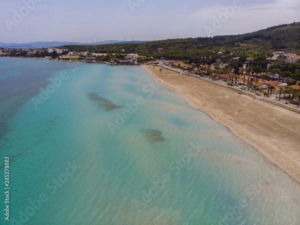 Fototapeta Cesme, Izmir / TURKEY -  Aerial view of Cesme Ilica beach view taken by drone