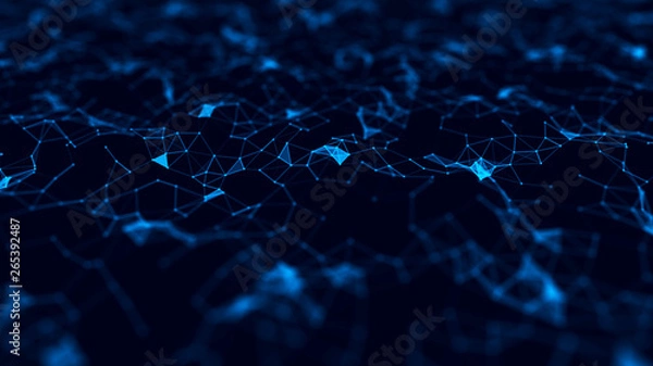 Fototapeta Wave 3d. Abstract 3D big data visualization. Visual information complexity. Plexus affect. Network connection structure. Abstract Neural Network. 3d rendering.