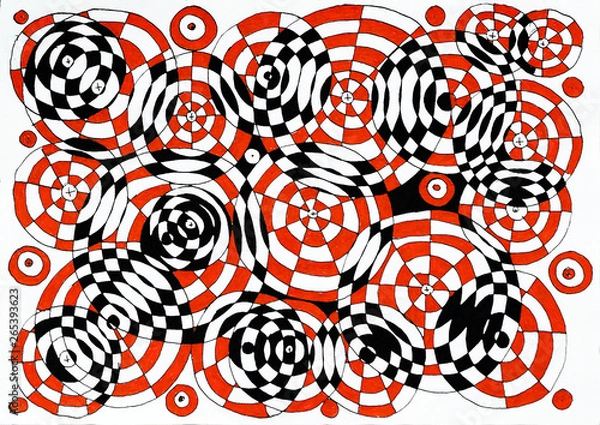 Obraz black red geometric pattern hand drawing