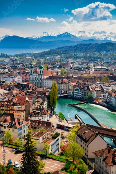 Obraz Lake Lucerne Top View z Museggmauer