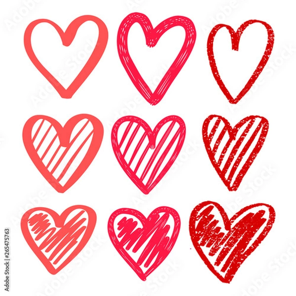 Obraz Hearts hand drawn set. Brush, marker, hatching