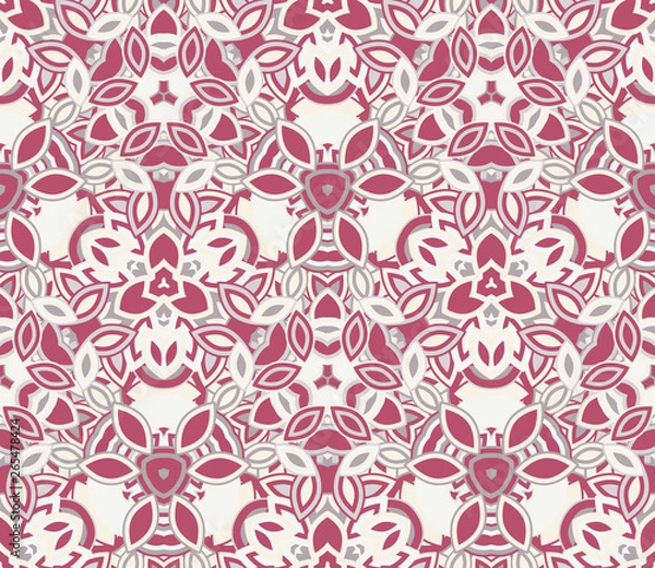Fototapeta Kaleidoscope seamless pattern, background. Abstract shapes. Useful as design element for texture and artistic compositions.