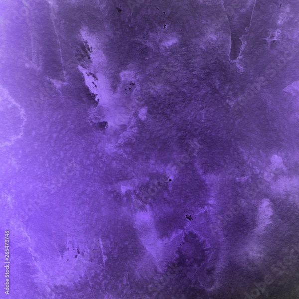 Fototapeta Violet ink and watercolor textures on white paper background. Paint leaks and ombre effects. Hand painted abstract image.
