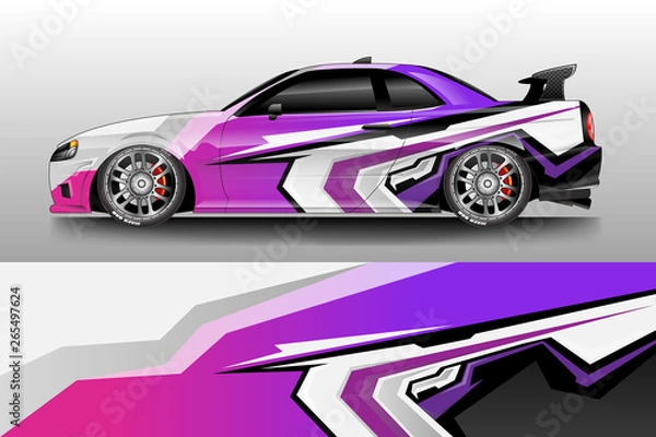 Fototapeta Car wrap graphic vector. Abstract stripe racing background kit designs for wrap vehicle, race car, rally, adventure and livery