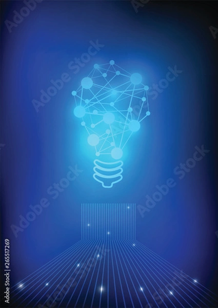 Fototapeta Vector : Electronic circuit with network lightbulb on blue background