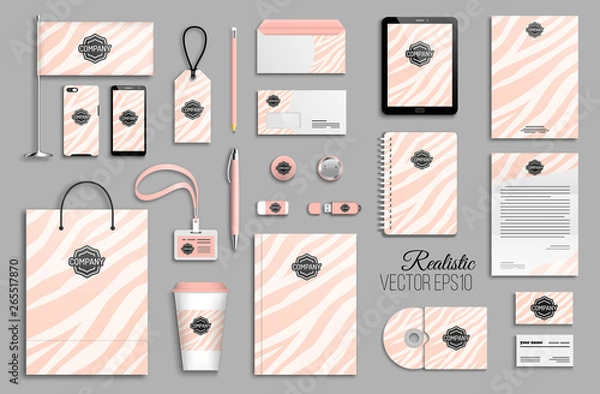 Fototapeta Corporate identity template set with pink zebra stripes abstract background