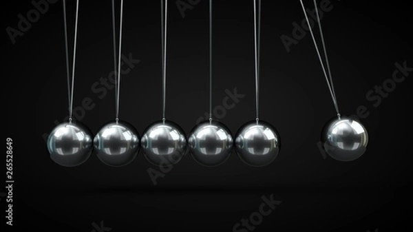 Obraz Newton's Cradle with silver balls. 3d illustration, on black backgorund