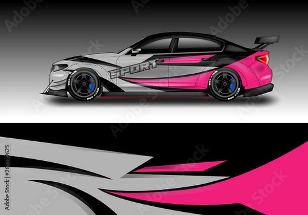 Fototapeta Wrap livery decal car vector , supercar, rally, drift . Graphic abstract stripe racing background . Eps 10