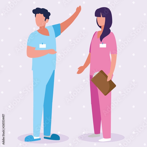 Fototapeta couple medicine workers with uniform characters